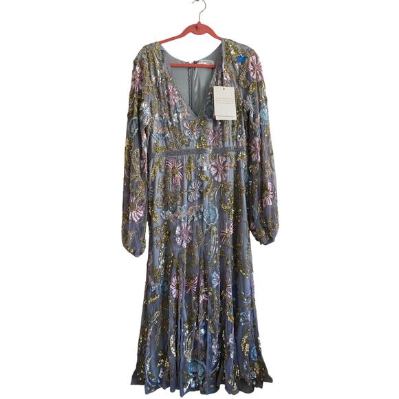 Gray Long Cuff Sleeve Embellished Midi
Dress 5423 Size 12 NWT - Picture 15 of 15